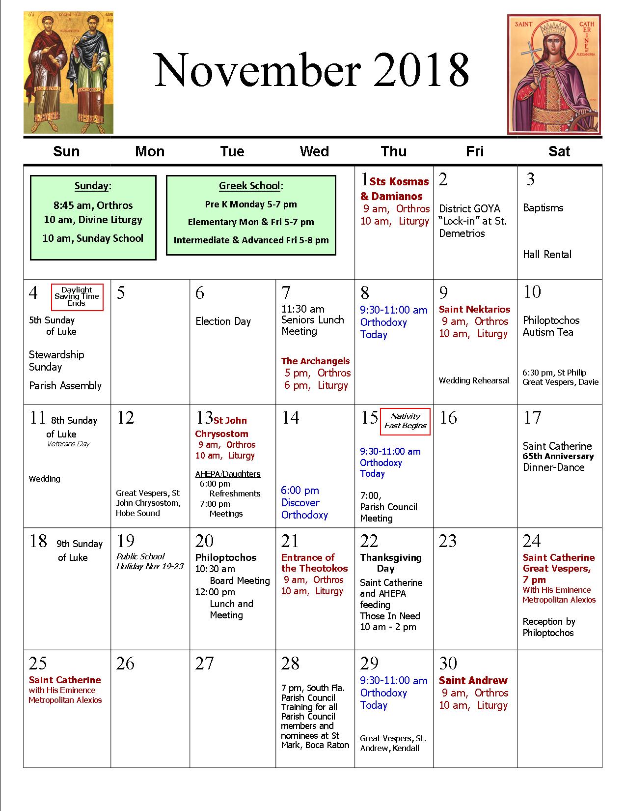 Parish Calendar | St. Catherine Greek Orthodox Church Parish Calendar | St. Catherine Greek Orthodox Church